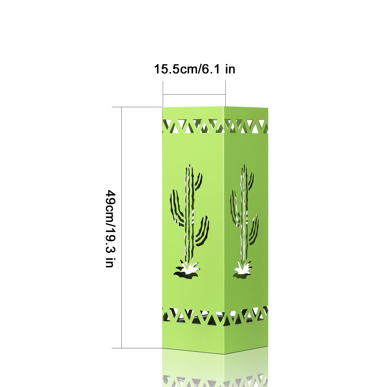Green Metal Umbrella Stand with Cactus Design, Free-Standing Holder for Entryway with Drip Tray