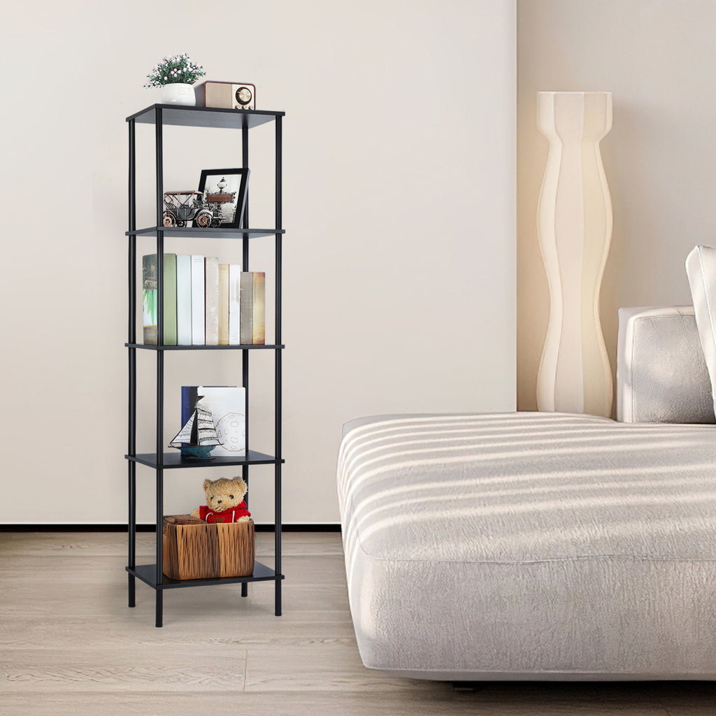 Tall 2 3 4 5-Tier Corner Bookshelf - Narrow Vertical Display Shelf & Plant Stand for Living Room, Black or brown