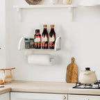 Farmhouse Paper Towel Holder with Shelf - Vintage Wall Mounted Under Cabinet Spice Rack