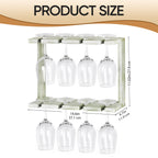 Wine Glass Rack Wall Mounted with Wood 2-Tier Champagne Holder Wall Stemware Storage Rack Set of 2 Hanging Goblet Holder Shelf for Bar, Kitchen, 16 Wine Glass Organizer, Olive Green
