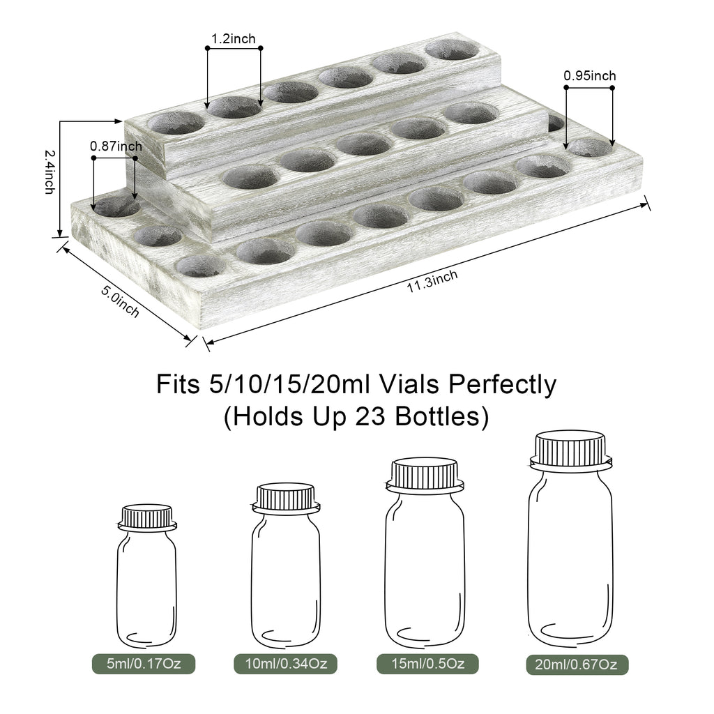 Olive Green 3-Tier Wooden Display Stand, 23-Compartment Storage Rack for Essential Oil and Nail Polish Vials (5ml to 20ml)