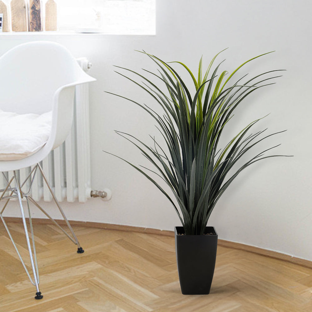 Artificial Ornamental Grass in Black Pot, Large Faux Potted Greenery for Modern Home Decor Office & Garden Decoration