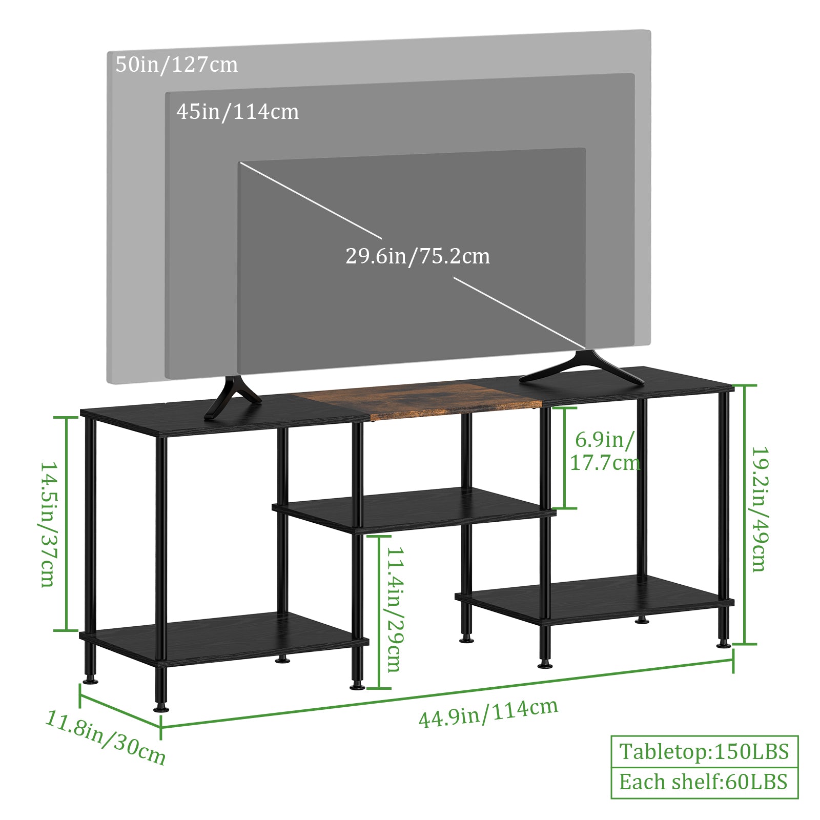 50" Minimalist Entertainment Center | Modern Black TV Stand with Integrated Storage