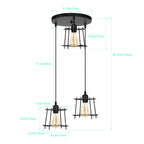 Farmhouse 3-Light Pendant Light Fixtures, Adjustable Industrial Hanging Pendant Lighting for Kitchen Island, Vintage Black Metal Cage Pendant Ceiling Lamp for Dining Room Bedroom
