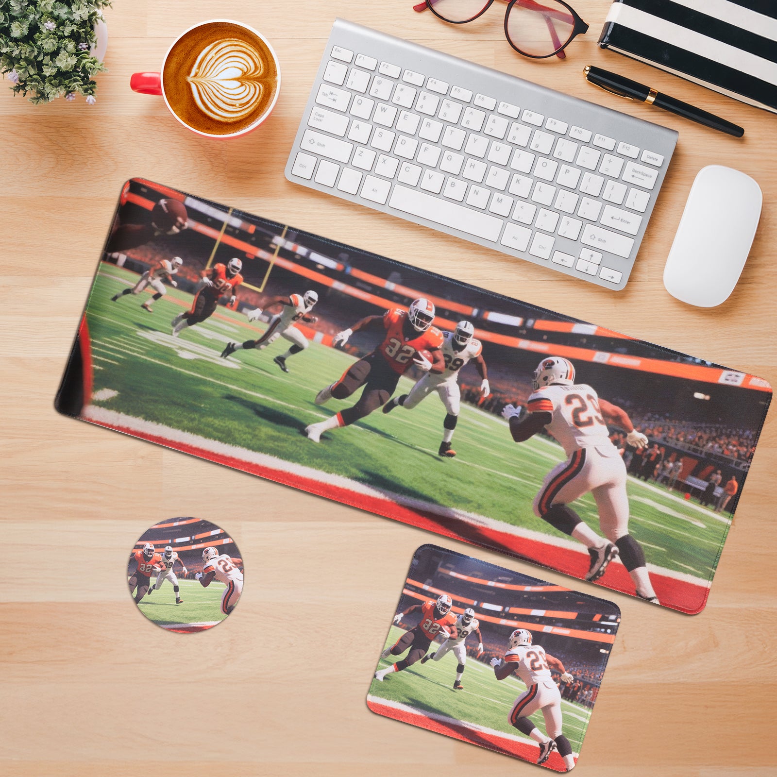 3-Piece Football Field Mouse Pad Set, American Football Action Extended Desk Mat & Accessories