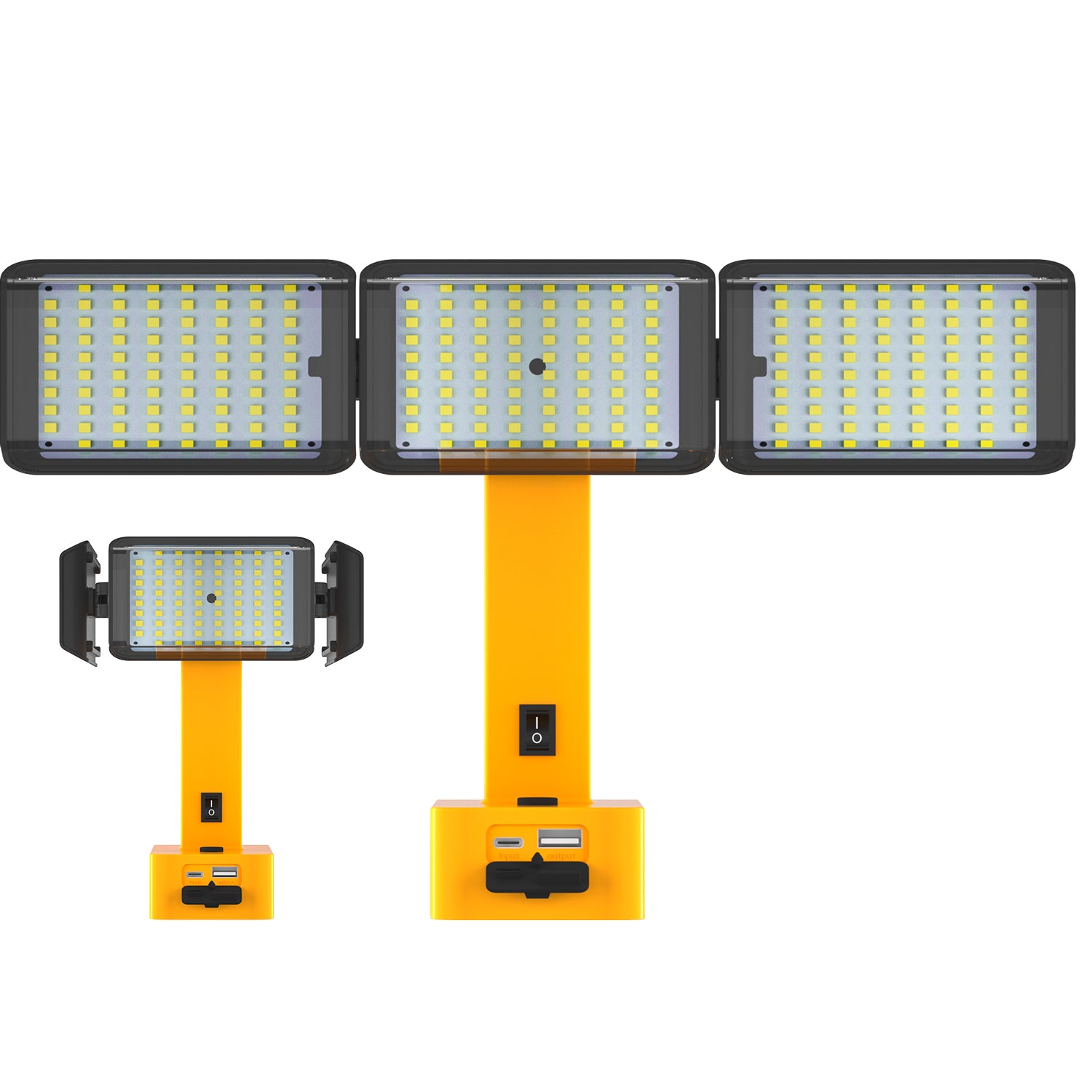 Cordless LED Work Light for DeWalt 20V/18V Battery, 15W Portable Flood Light with USB & Type-C Charging Port, 3-Head Adjustable Outdoor Worklight