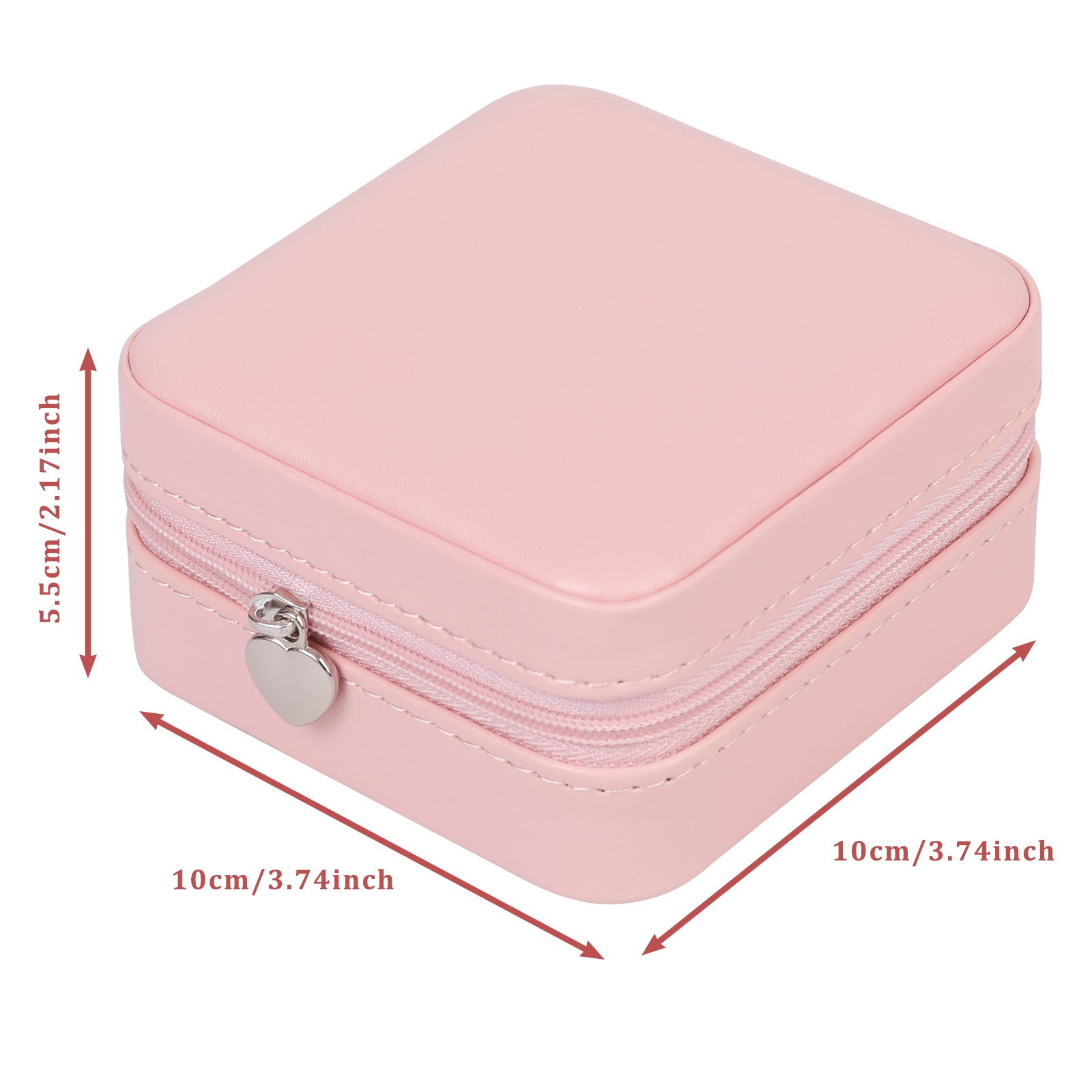 Pink Portable Travel Jewelry Case - Compact PU Leather Zippered Jewelry Organizer for Earrings & Necklaces