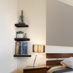 Set of 4 Rustic Dark Brown Wood Corner Floating Shelves, Wall-Mounted Storage and Display Units for Living Room, Bedroom, and Kitchen.