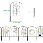 10 Pcs Garden Fencing Animal Barrier with Mini Solar Powered LEDs, Decorative Outdoor Fences and Borders with Flower Pattern & String Lights, Flower Bed, Patio, Square, Rustproof Metal Fence Panel
