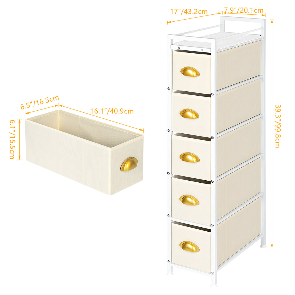 5-Tier Narrow Beige Dresser - Tall Slim Fabric Storage Cabinet for Living Room & Gaps