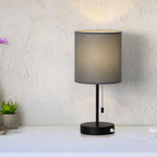 Set of 2 Modern Table Lamps with Dual USB Charging Ports, Gray Linen Shade Bedside Lamps for Bedroom, Living Room, Office
