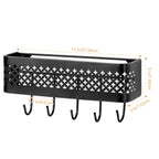 Wall Mounted Key & Mail Holder Set of 2 - Decorative Metal Entryway Organizer with 5 Hooks, Black