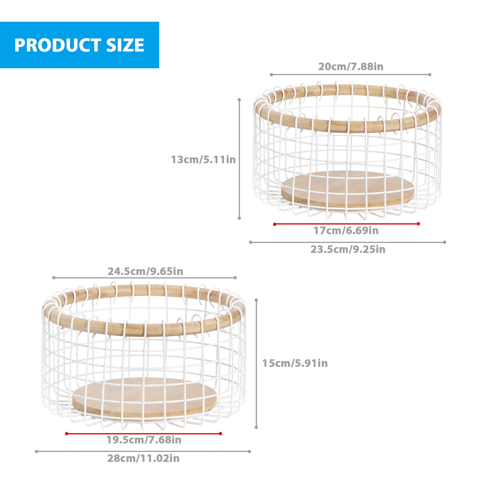 2 Pack Round White Fruit Baskets. They can be placed on dining tables in the living room or kitchen to hold fruits, snacks and other items. Practical and user-friendly, these baskets add a warm daily vibe to your tabletop.