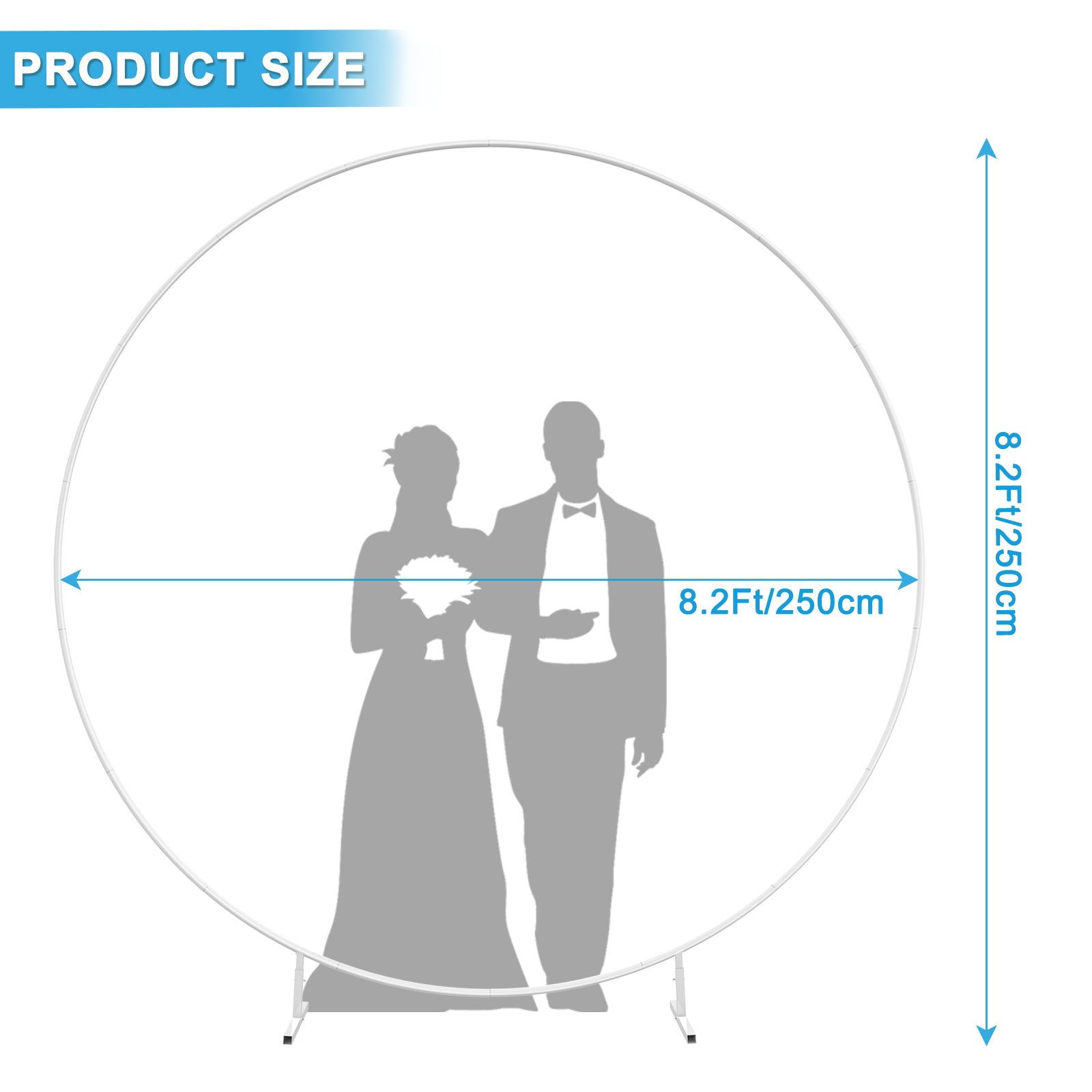8.2ft x 8.2ft White Round Backdrop Stand, Circle Balloon Arch Frame Circle Backdrop Stand White Round Arch for Wedding Birthday Party Bridal Shower Anniversary Event Ceremony Decoration