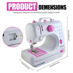 Portable Multi-Functional Sewing Machine - 12 Built-in Stitches & 2 Speeds - Electric Crafting Machine for Adults & Beginners, Pink