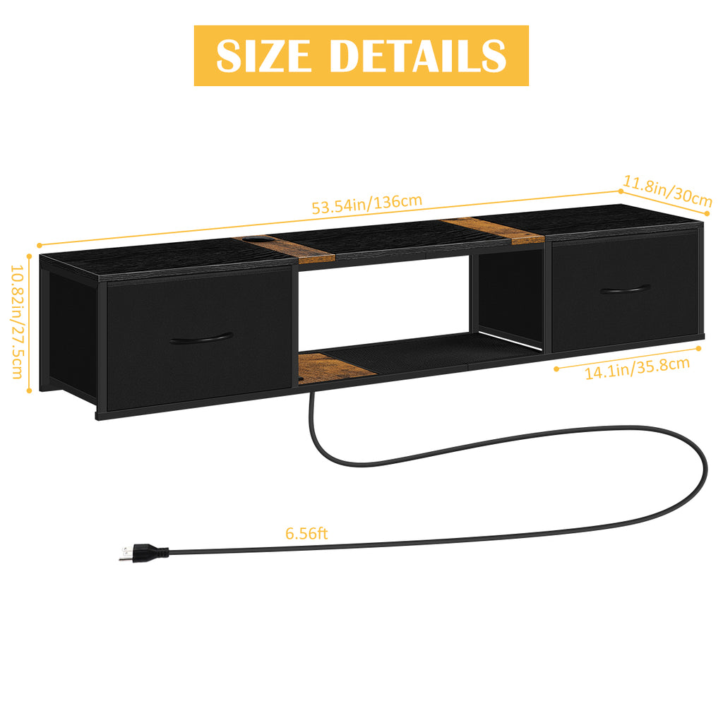 Floating TV Stand with Power Outlets - Wall Mount Entertainment Center for 50" TVs, Black