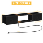 Floating TV Stand with Power Outlets - Wall Mount Entertainment Center for 50" TVs, Black