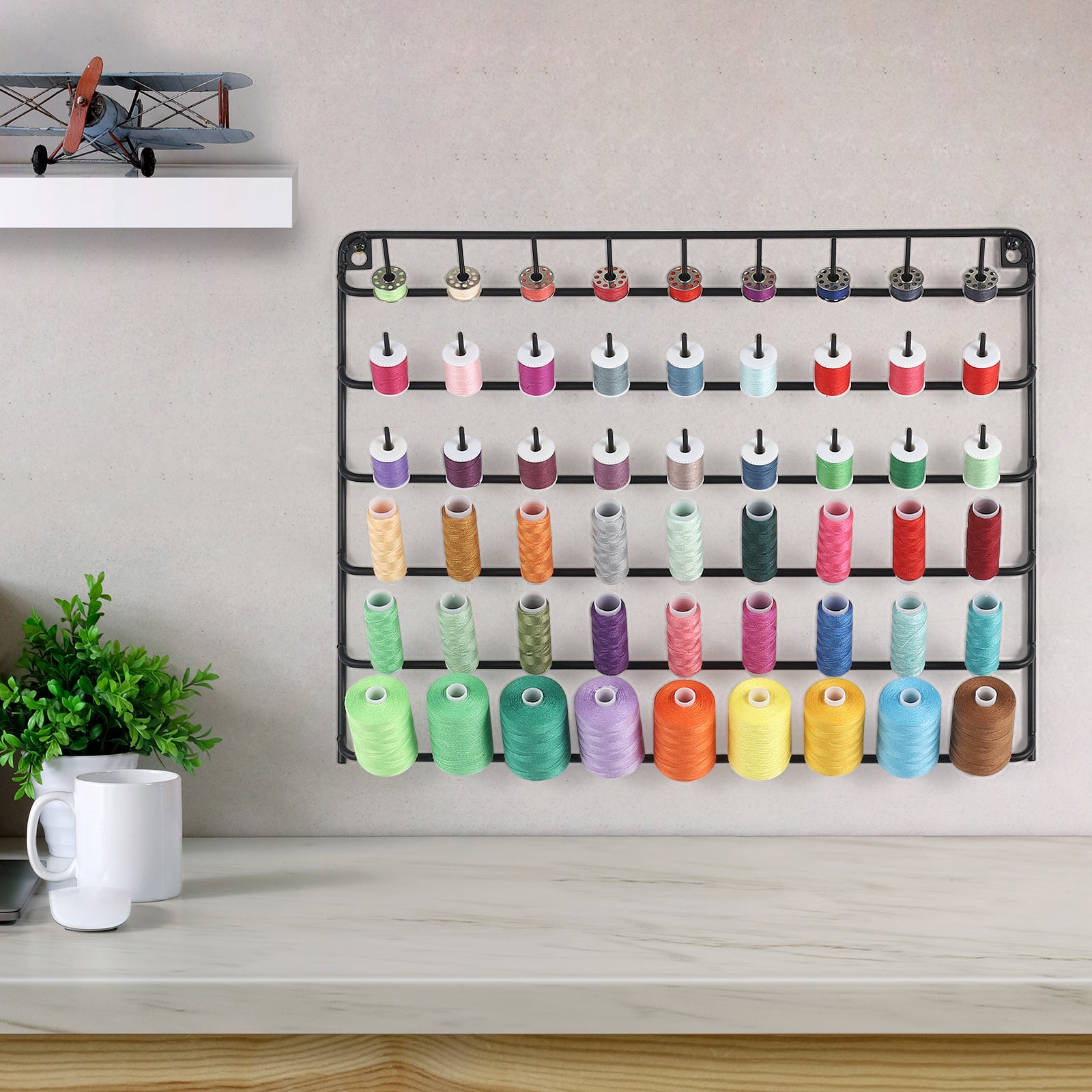 Artisanâ€™s Thread Gallery | Wall-Mounted 54-Spool Embroidery & Quilting Rack