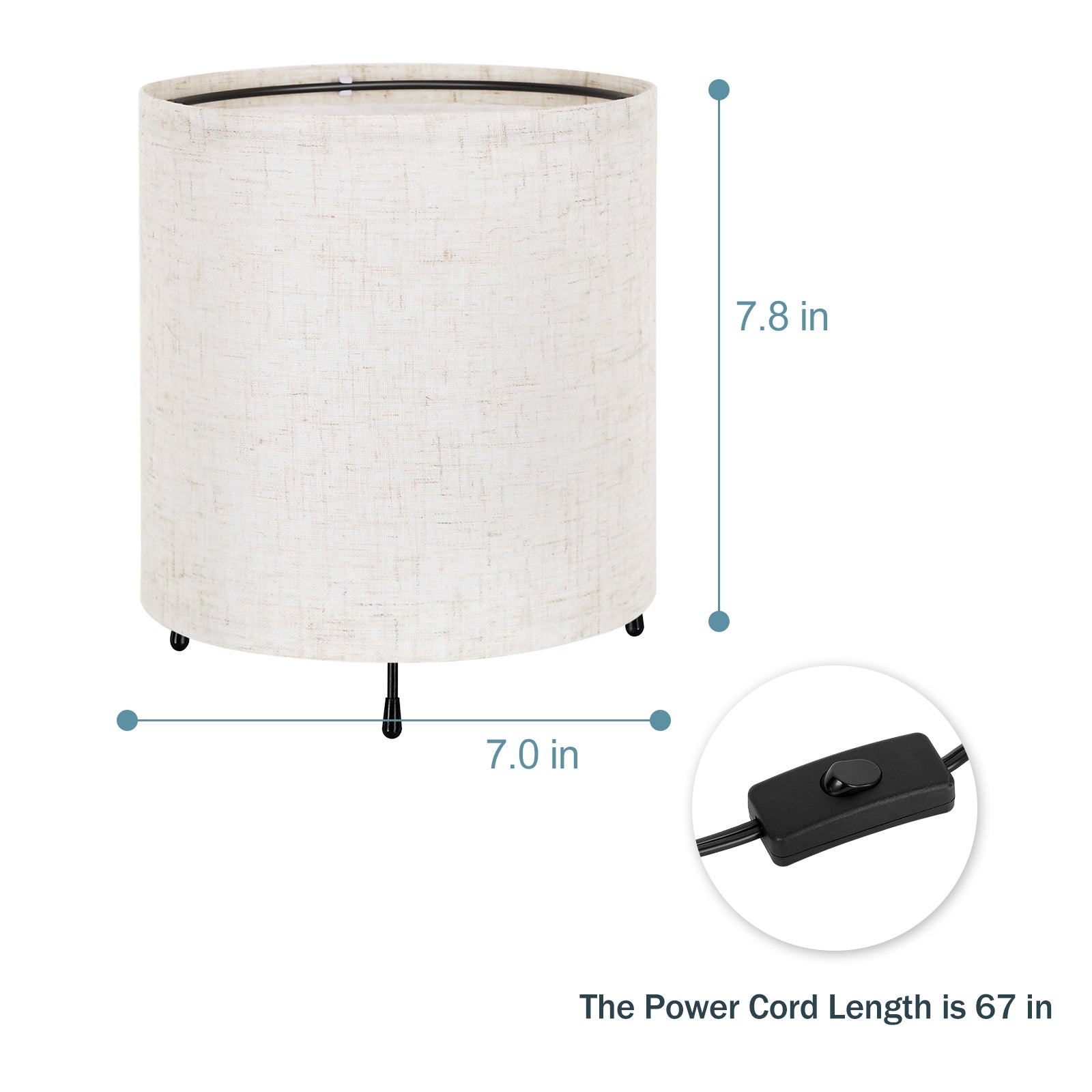 Minimalist Metal Base Nightstand Lamps (Set of 2)， Small Bedside Desk Lamps with Linen Shade.