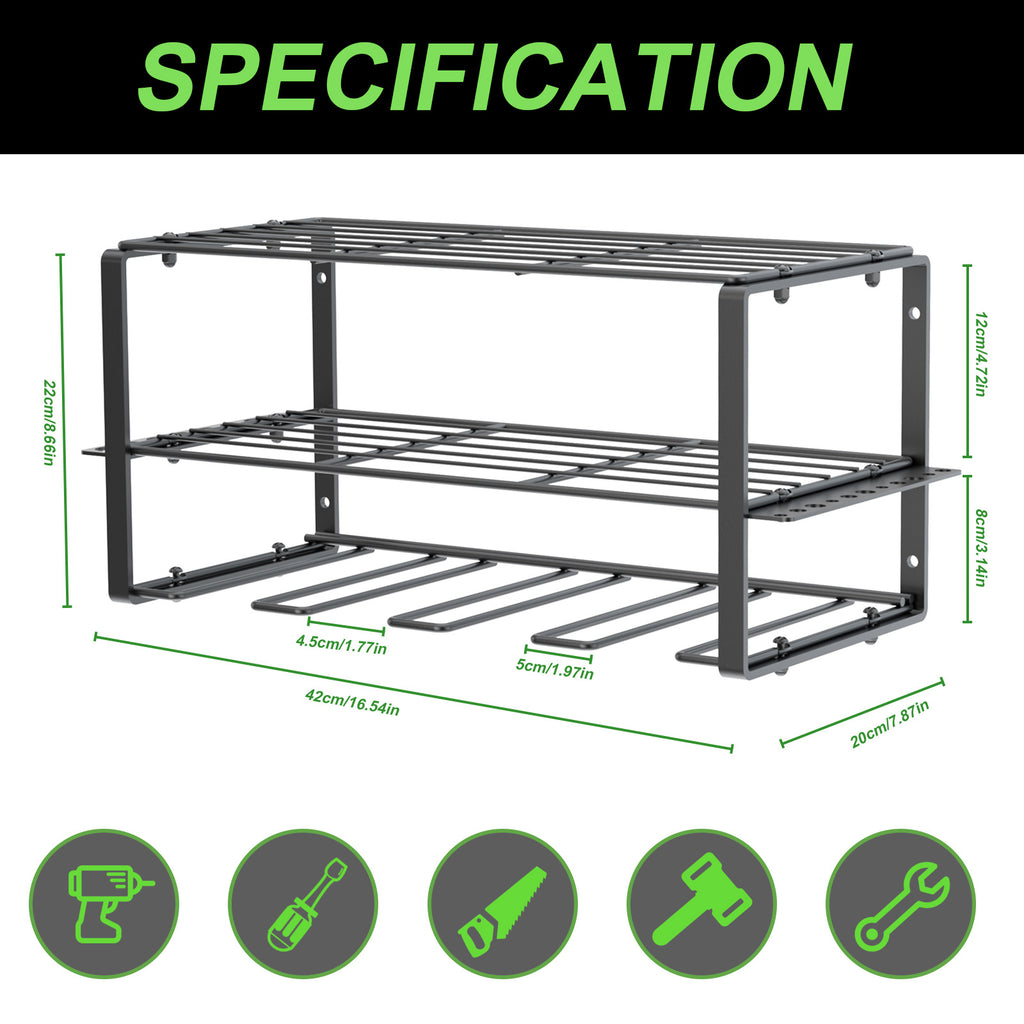 Garage Workshop Wall Tool Organizer, Rustproof Metal Drill Storage Rack, Multi-Purpose Hand & Power Tool Hanging Shelf