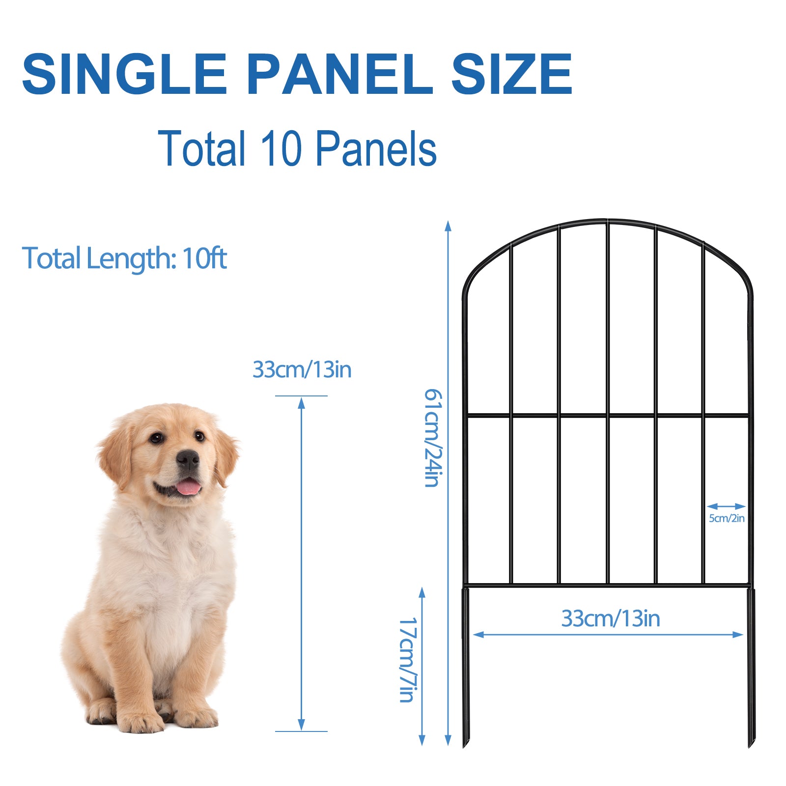 24" (H) x 10ft (L) Decorative Garden Fence - 10-Panel Rustproof Metal Border for Animals & Flower Beds, No-Dig Easy Install Yard Fencing, Arched