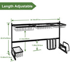 Two-Level Stainless Steel Above-Sink Dish Drainer with Adjustable Kitchen Storage Shelf and Integrated Cutlery Organizer, Black Finish