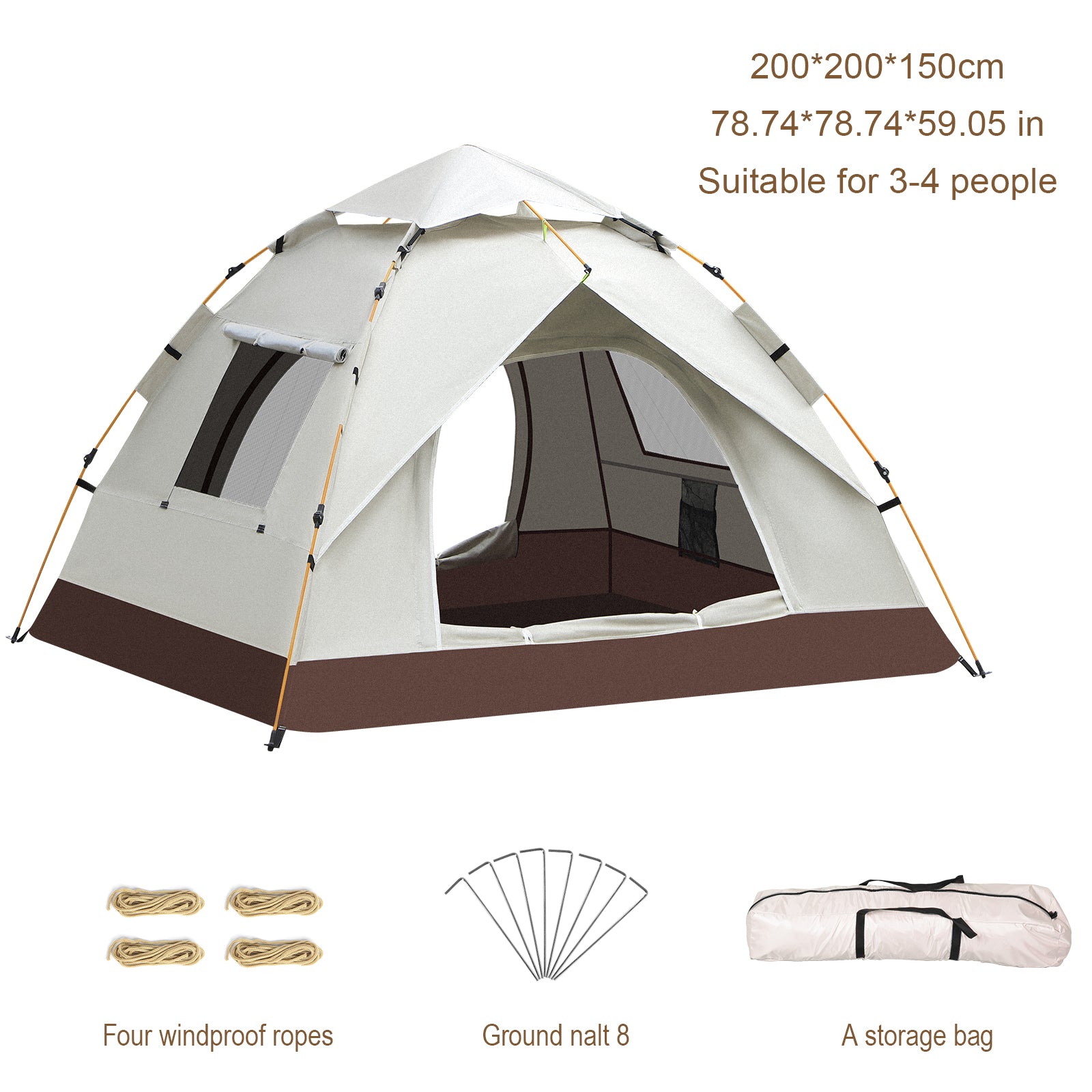 4-Person Automatic Pop-Up Camping Tent, Waterproof Lightweight Outdoor Tent for Backpacking & Beach