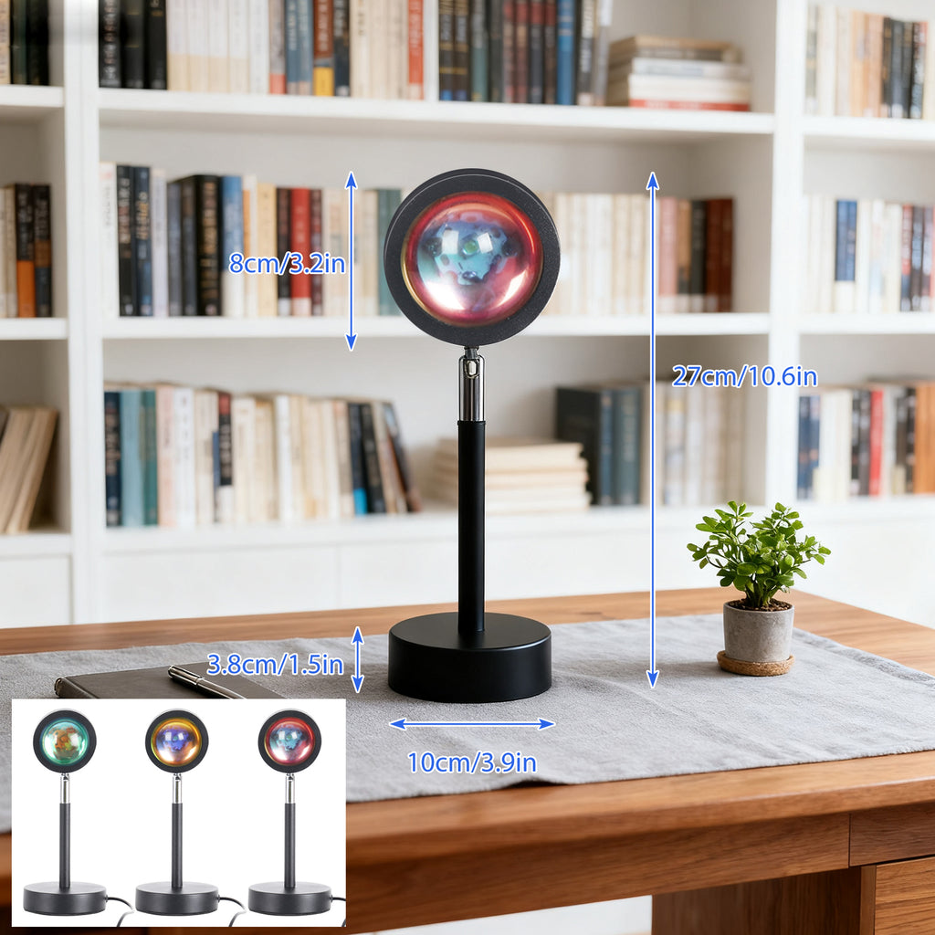 Rainbow sunset lights. Decorative light, photo light, ambient light. 1pcs sunset projection light, 360 degree rotating sunset projection floor lamp, romantic LED rainbow ambient night light for bedroom living room party bar store, USB charging.