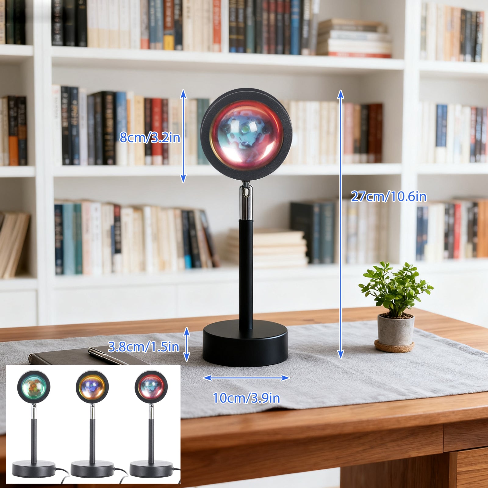 Rainbow sunset lights. Decorative light, photo light, ambient light. 1pcs sunset projection light, 360 degree rotating sunset projection floor lamp, romantic LED rainbow ambient night light for bedroom living room party bar store, USB charging.