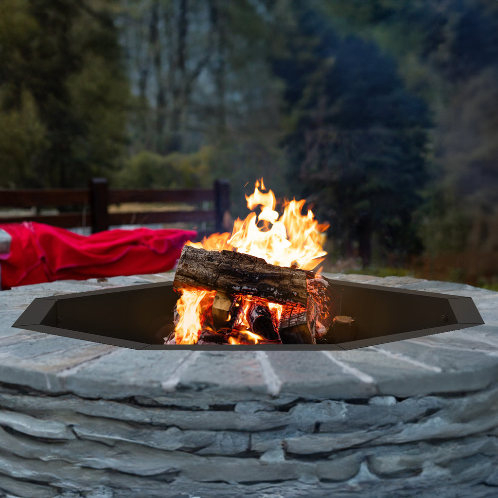 34-Inch Octagon Metal Fire Pit Ring for Backyard Bonfire