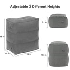 2 Pack Adjustable Inflatable Foot Rest Pillow, 3 Levels Height Travel Air Foot Stool with Hand Pump, Portable Leg Rest Cushion for Airplane, Car, Train, Office, Home, Grey