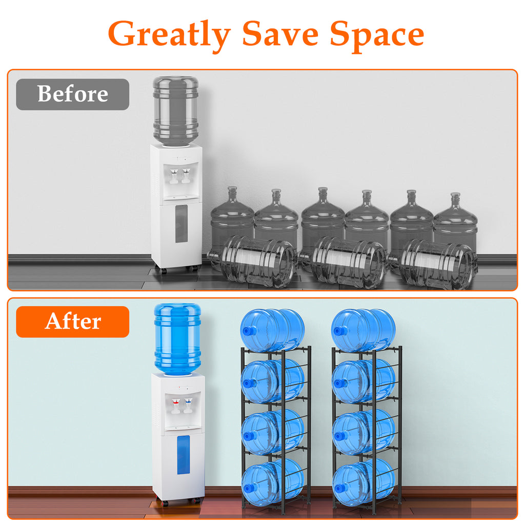 4-Tier 5 Gallon Water Jug Storage Rack - Vertical Heavy Duty Water Bottle Organizer Stand for Home, Office & Pantry, Easy Assembly