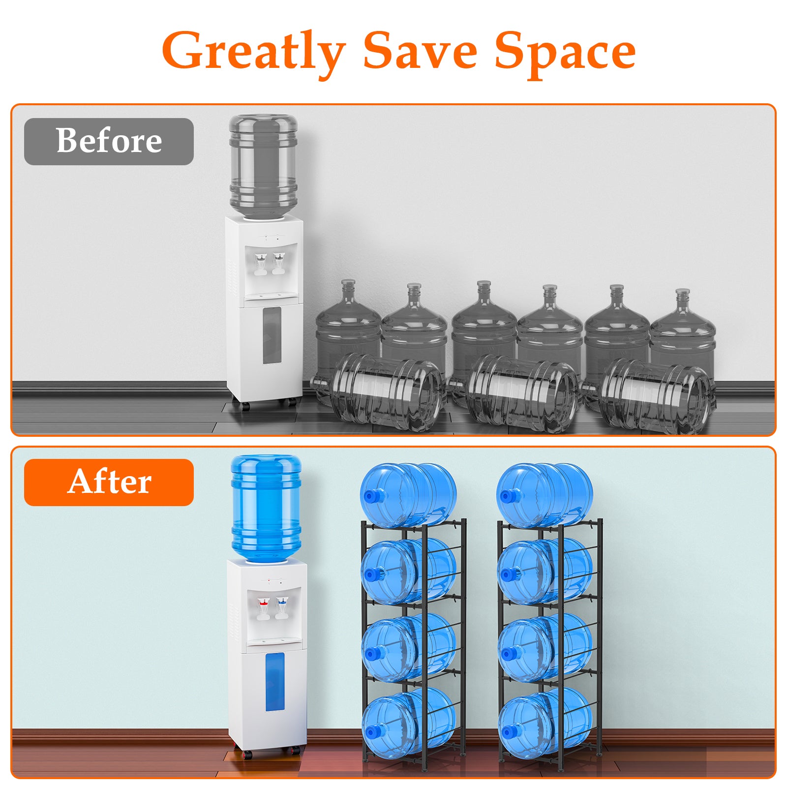 4-Tier 5 Gallon Water Jug Storage Rack - Vertical Heavy Duty Water Bottle Organizer Stand for Home, Office & Pantry, Easy Assembly