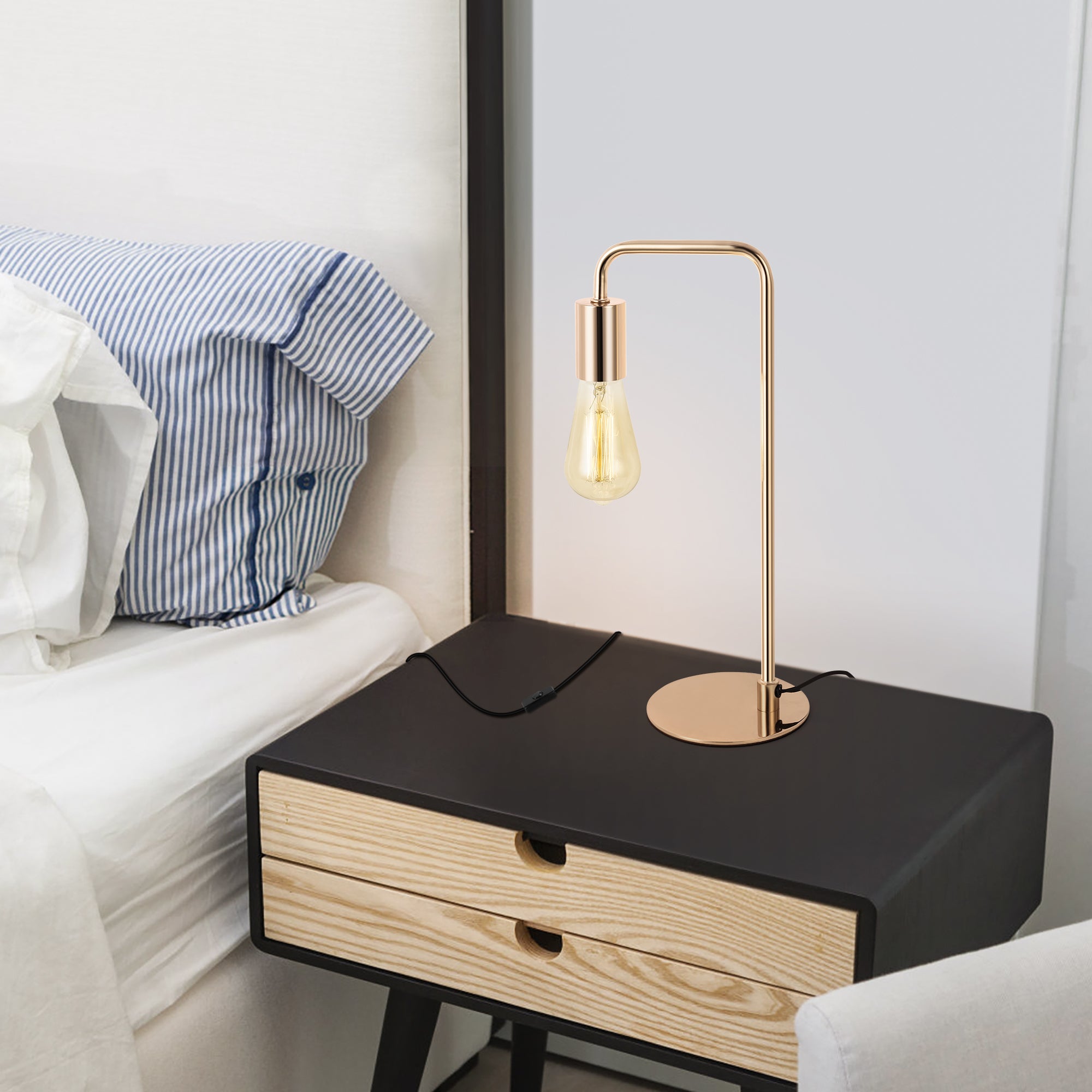 Table Lamp, Industrial Desk Lamps, Small Gold Metal Lamp Suit for Bedside Dressers Coffee Table Study Desk in Bedroom, Guest Room Office
