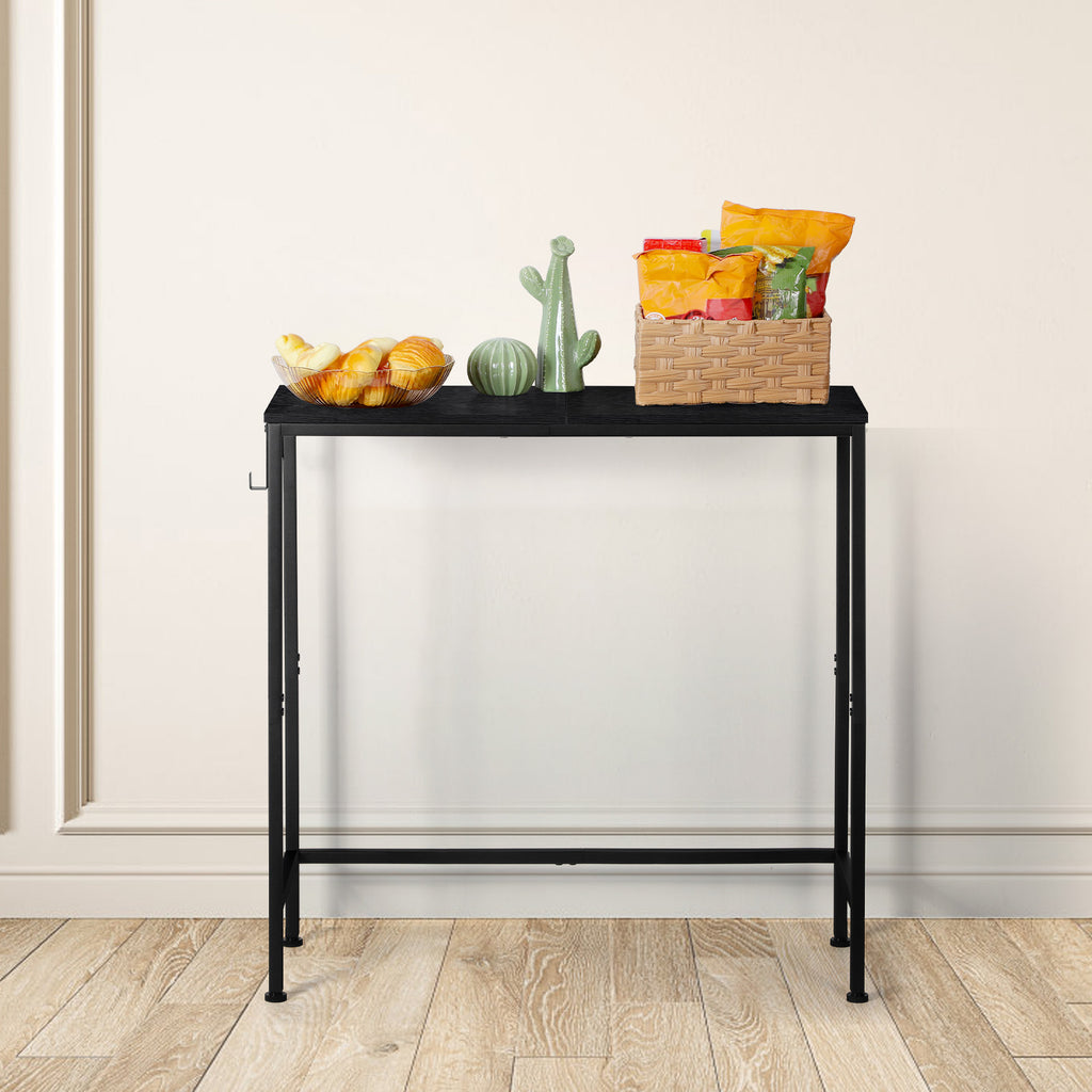 31.5" Narrow Entryway Console Table with Side Hooks - Slim Industrial Sofa Table for Hallway, Living Room & Foyer, Space-Saving Design, Black