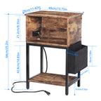Wide End Table with Charging Station & Storage Pocket - Industrial Sofa Side Table for Living Room