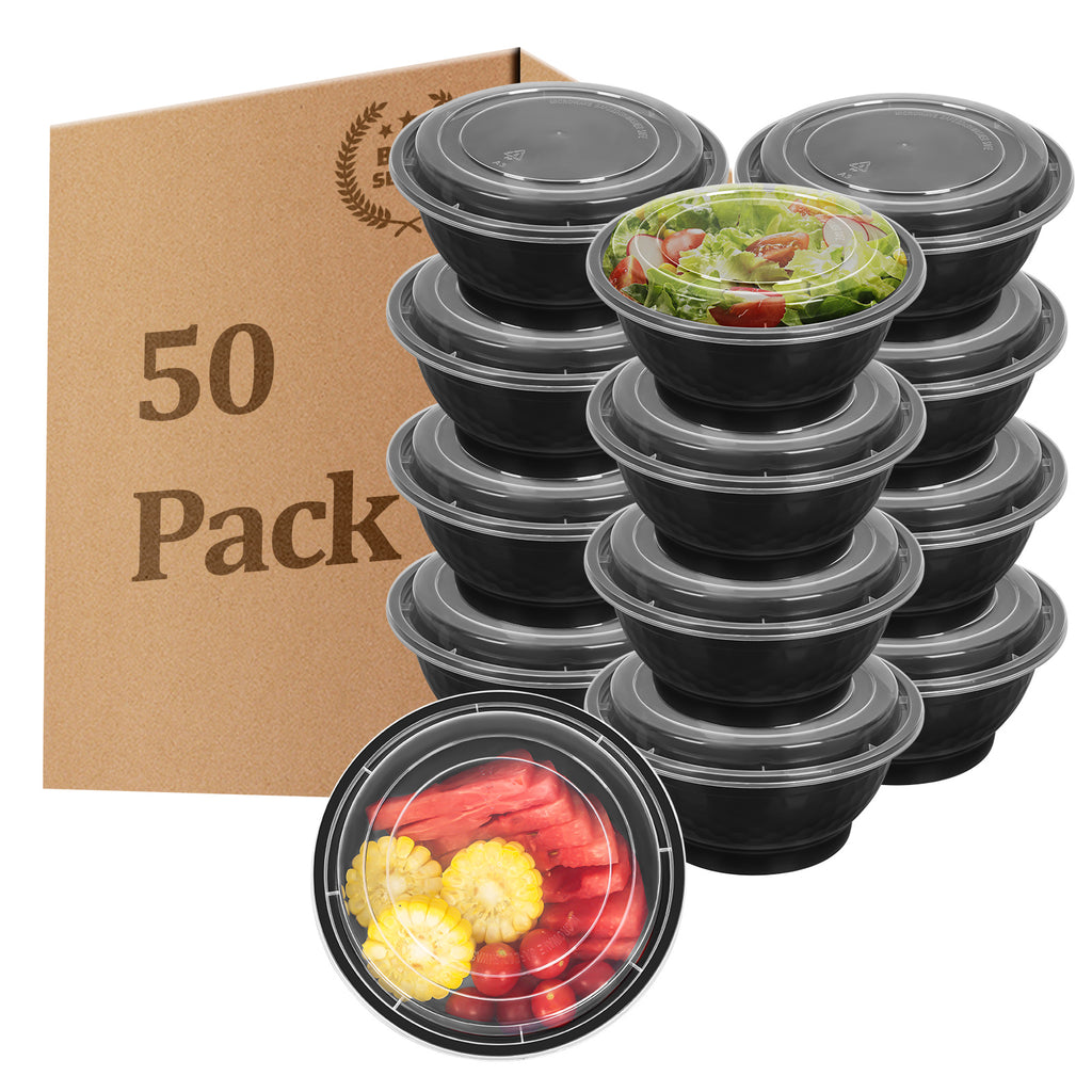 50 Sets 24oz Meal Prep Container - Reusable Plastic Food Storage Containers with Lids, Fits Microwave, Freezer and Dishwasher Safe