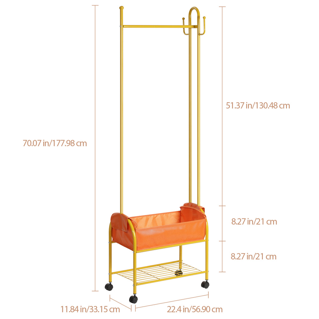 Gold Rolling Garment Rack - Heavy Duty Clothing Rack with Shelves & Side Hooks