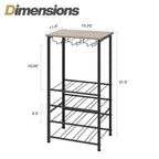 Freestanding Wine Rack Floor Stand with Glass Hanging Holder, Gray Oak Wood Top Metal Wine Storage Organizer, Holds 16 Wine Bottles & 9 Stem Glasses, Bar Cabinet Rack for Kitchen Dining Living Room