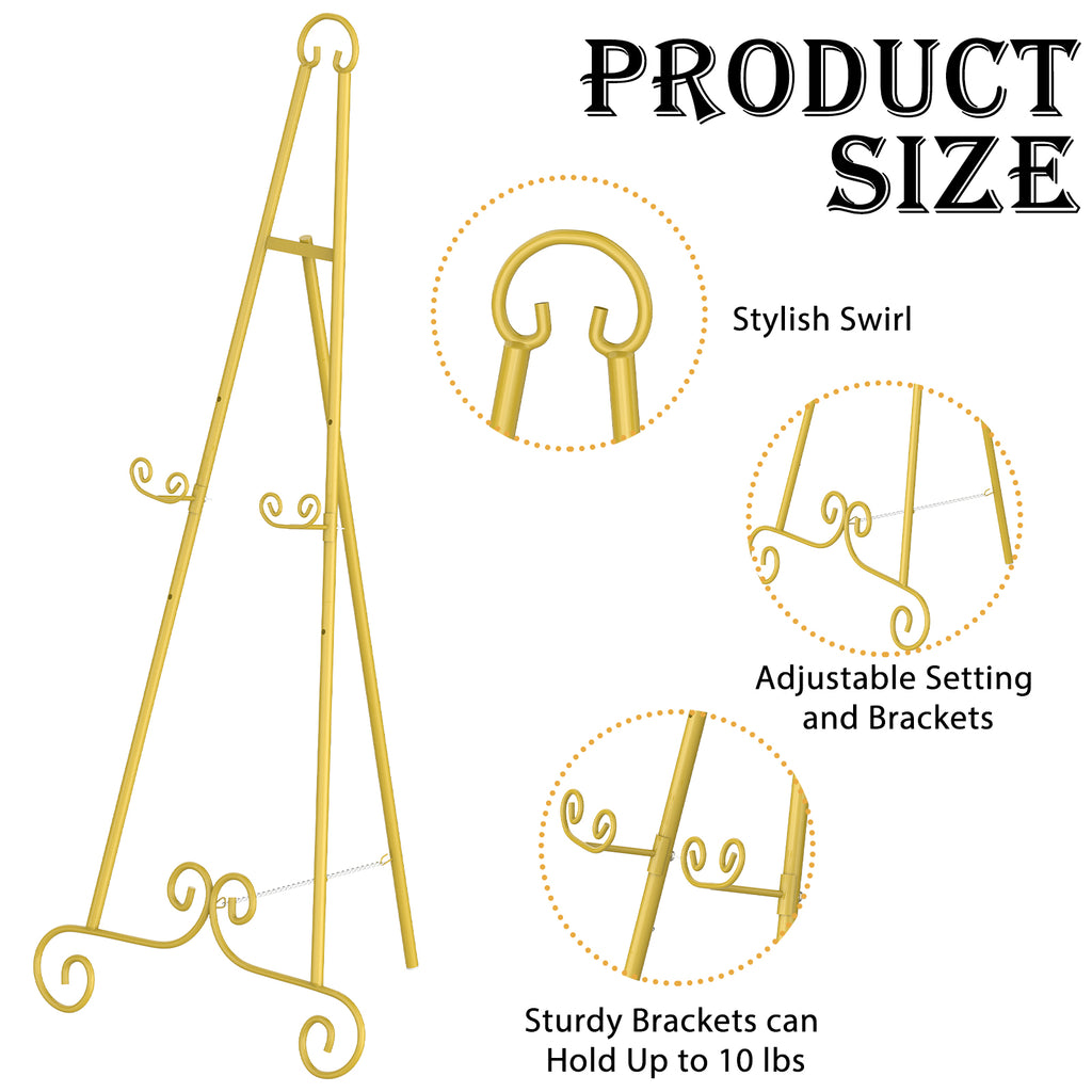 46inches H Vintage Metal Scroll Display Easel - Adjustable Floor Standing Art & Sign Holder