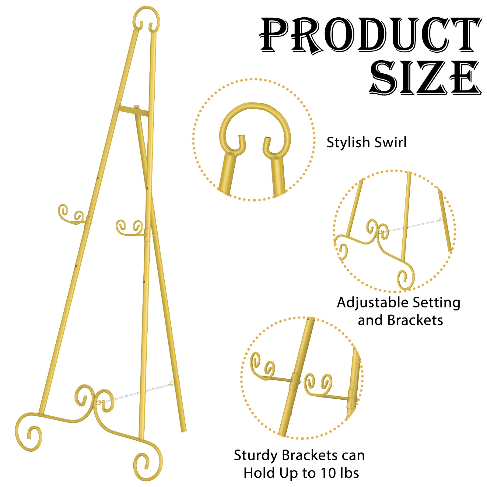 46inches H Vintage Metal Scroll Display Easel - Adjustable Floor Standing Art & Sign Holder