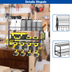 2-Tier Power Tool Organizer, Wall-Mount Drill Holder with Storage Basket for Garage & Workshop