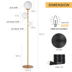 Modern 3-Globe Floor Lamp - Minimalist Gold Metal Industrial Standing Lamp - Elegant Tall Pole Light with Weighted Base for Living Room