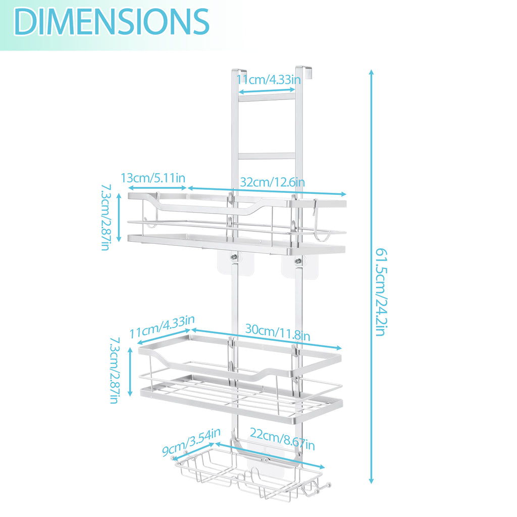 Behind the door, hanging, stainless steel, bathroom metal shelves hanging from the shower screen, shower basket shelves without drilling, bathroom storage shelves with hooks