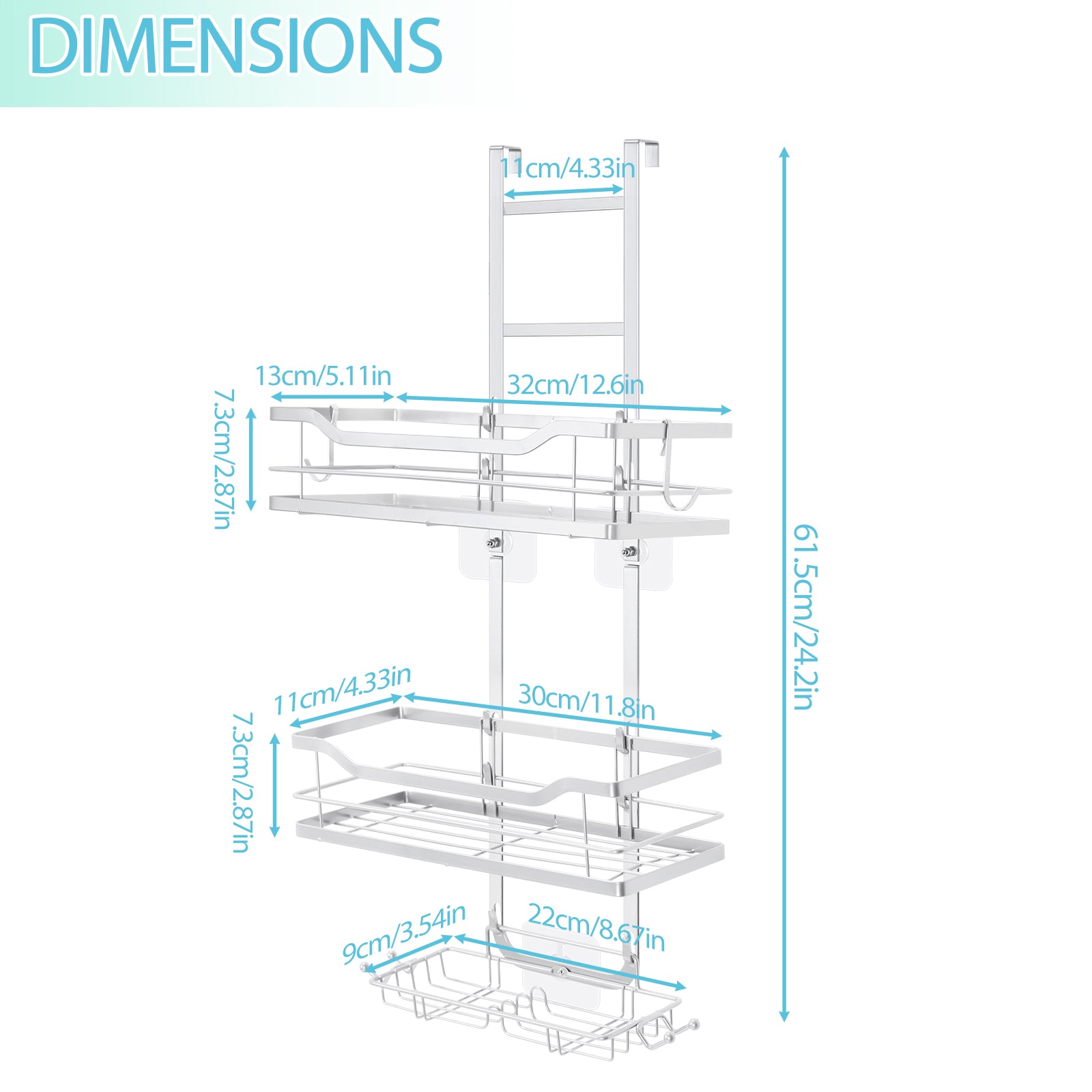 Behind the door, hanging, stainless steel, bathroom metal shelves hanging from the shower screen, shower basket shelves without drilling, bathroom storage shelves with hooks