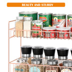 2-Tier Rose Gold Countertop Spice Rack Organizer - Elegant Metal Kitchen Storage Shelf for Jars and Bottles