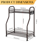 2-Tier Kitchen Spice Rack Organizer - Multi-Purpose Bathroom Counter Shelf with Hooks - Space-Saving Standing Storage, Brown