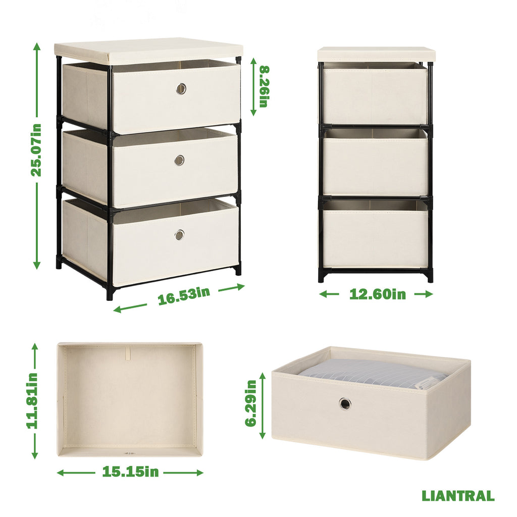 Nightstands Dresser for Lightweight, Organizer Storage Dresser, Fabric Storage 3 Drawers Units, Gaps Tower Organizer with Steel Frame for Living Room, Entryway, Closet, Bedroom(Beige)