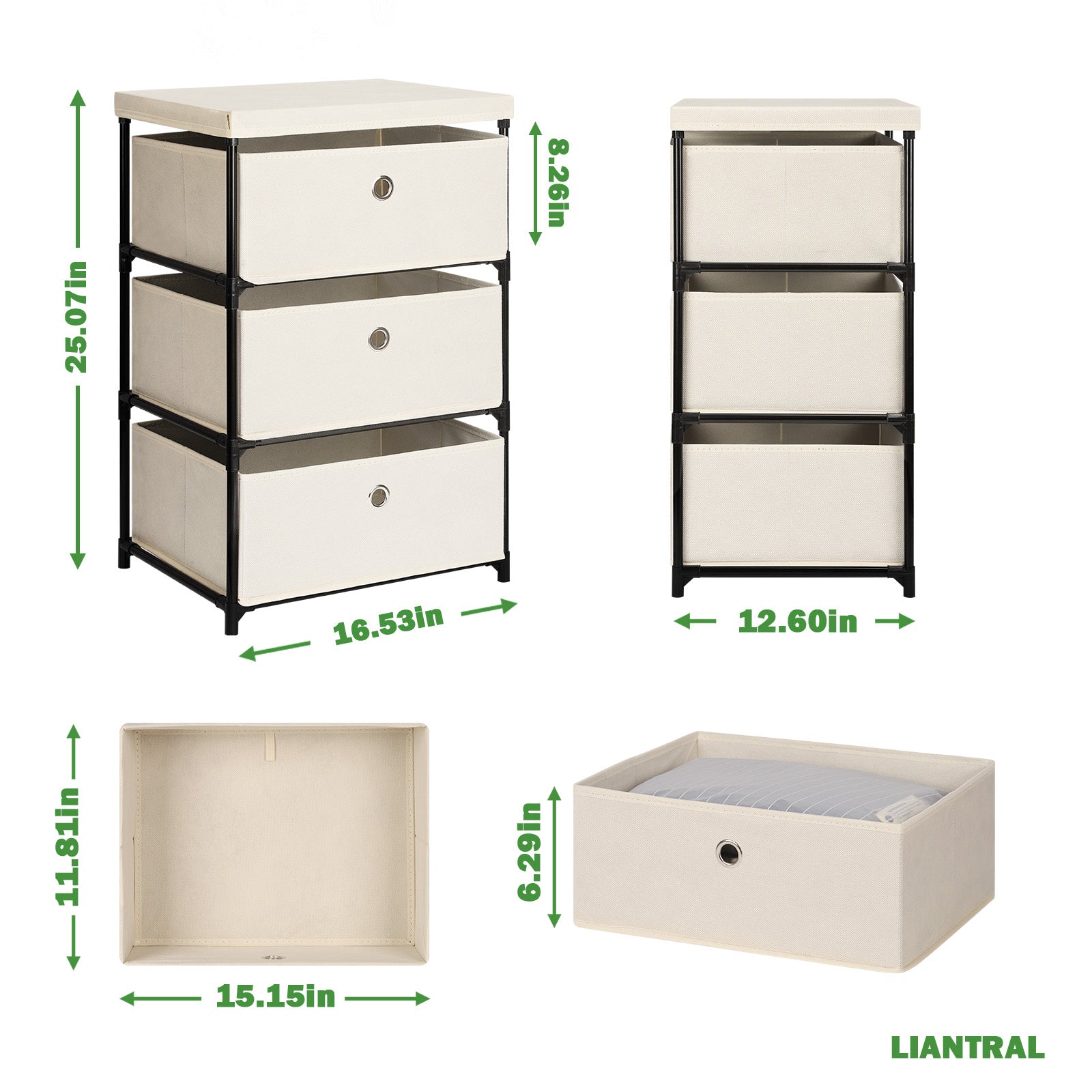 Nightstands Dresser for Lightweight, Organizer Storage Dresser, Fabric Storage 3 Drawers Units, Gaps Tower Organizer with Steel Frame for Living Room, Entryway, Closet, Bedroom(Beige)