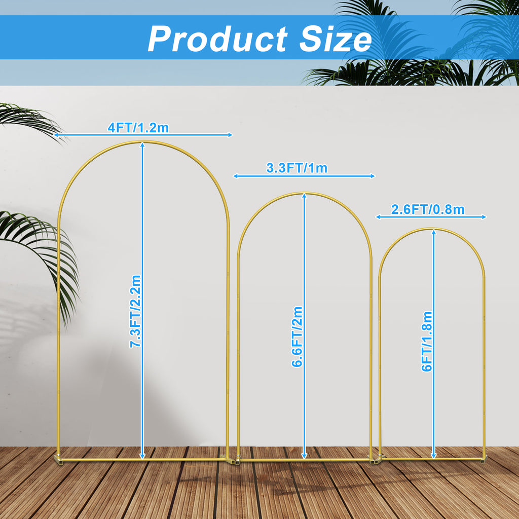 Set of 3 Metal Arch Backdrop Stands (7.3FT, 6.6FT, 6FT) - Wedding Arch Frame for Ceremony
